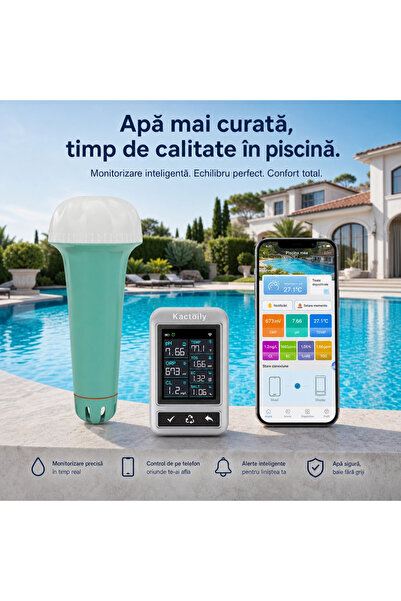 DonBasco Kactoily Monitor inteligent de piscină WiFi 7-în-1 – Tester de apă p...