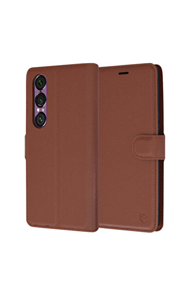 Techsuit Husă pentru Sony Xperia 1 VI, tip portofel din piele, maro - maro
