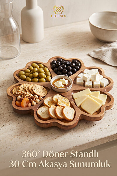Ulgenex 360 °   7-Compartment Acacia Flower, Heart Presentation Plate with Ro...