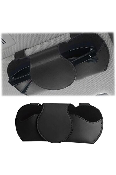 STARSTAR Magnetic PU Leather Car Sun Visor Glasses Holder (Black)