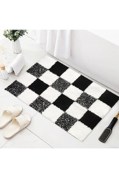 STARSTAR Non-slip Bath Mat Black White Checked Soft and Washable 40x60 cm
