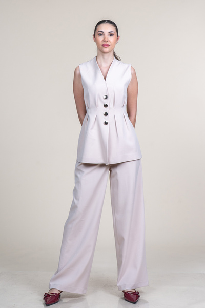 MissVina Women's Stone Pilikaşeli Vest and Trousers Set Stylish Daily Comfort...