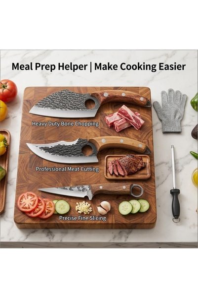 Klyte Kitchen Knife Set 5 Piece, Professional Chef Knife, Cleaver Knife and Utility Knife Set with Sharpener and Gloves for Home Cooking, Meal Prep, Kitchen Cooking and Chef Cooking, Ergonomic Grip