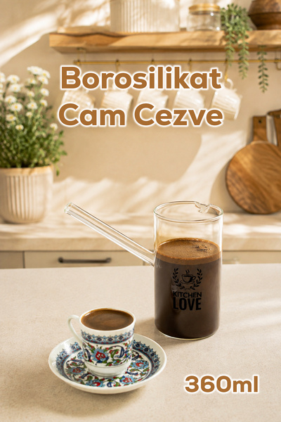 Herevin 180402-002 Desenli Borosilikat Cam Cezve 360 ml - Isıya Dayanıklı Şef...