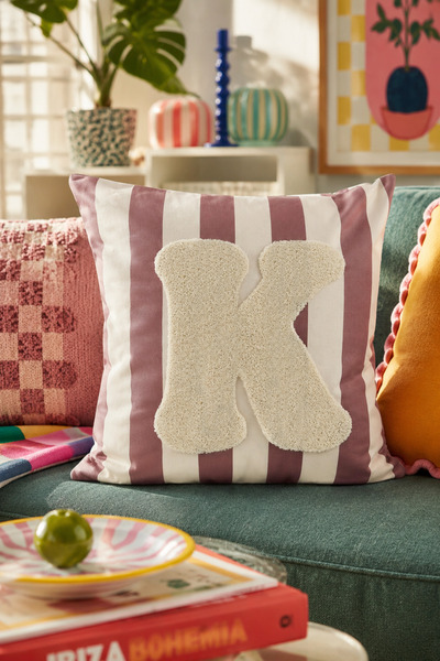 Pilloveland Punch Embroidered Throw Pillow Cover - 43*43 cm - Mocha Letter K ...