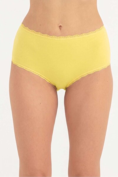 OBJE Women's Lemon Yellow Lace Frame High Waist Panties