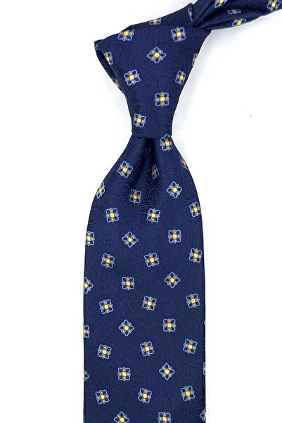 Kravatkolik Navy Blue Plum Motif Pattern Classic Tie with Handkerchief Kk13888
