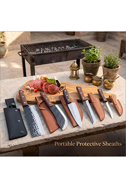 Klyte 5-Piece Kitchen Knife Set with Protective Sheaths, Chef Knives & Meat B...
