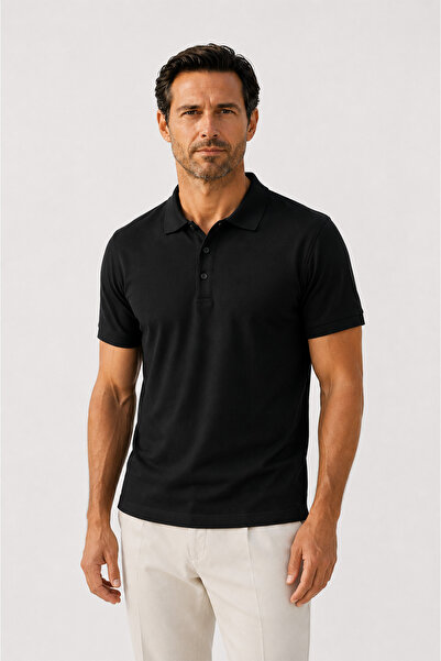 Mısırlı Black Polo Collar Knitwear Men's T-Shirt