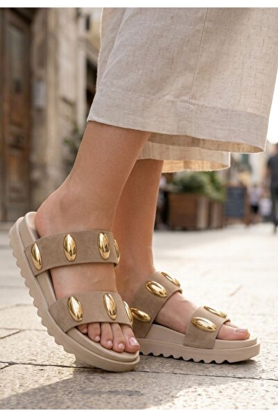 DMR Elegance Morta Beige Suede Stone Slippers