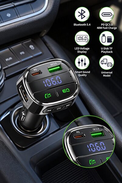 Generic 1 Pc Bluetooth 54 Car Fm Transmitter Charger Pd Qc30 Led Voltage Disp...