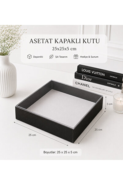 BOXSTATION 25x25x5 Asetat Kapaklı Siyah Kutu 5 Adet
