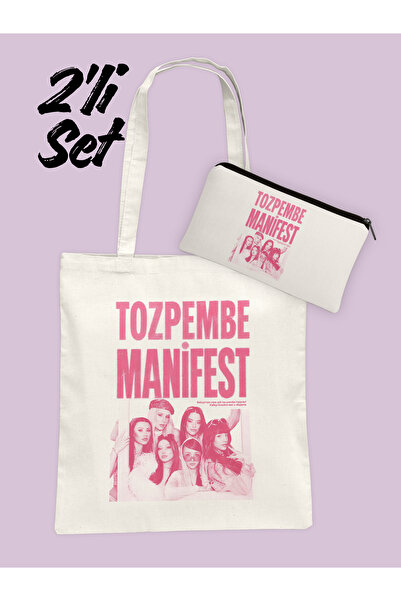 Hayali Şeyler Manifest Powder Pink Bag and Pen Holder Set of 2