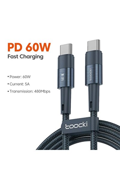 Toocki 60W Type C Cable 2M, Type C to Type C Charger Cable, Braided Cable Typ...