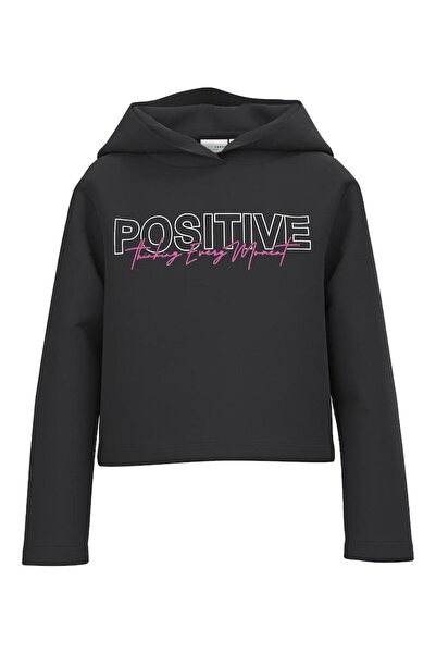 Name it Μπλούζα με κουκούλα crop top "Positive" μαύρη
