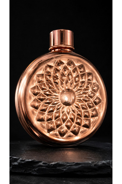 gulflower nude Copper Water Bottle, Hand-Engraved, Round, 350 ml Capacity, with Tin Inside, Leak-Proof.