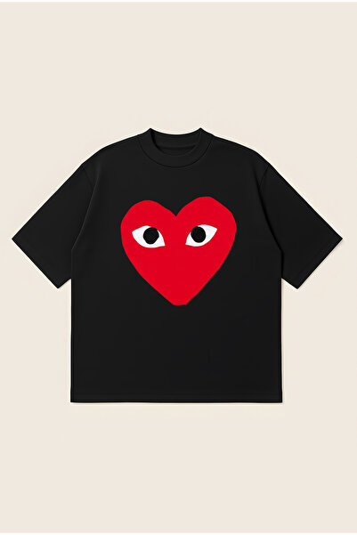 Moon Dancer Comme Des Garçons Red Heart Printed Oversize Boxy Cut Unisex Brea...