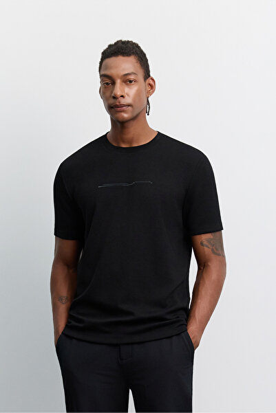 Avva Men's Black Crew Neck Shiny Rubber Printed Interlock Regular Fit T-Shirt...