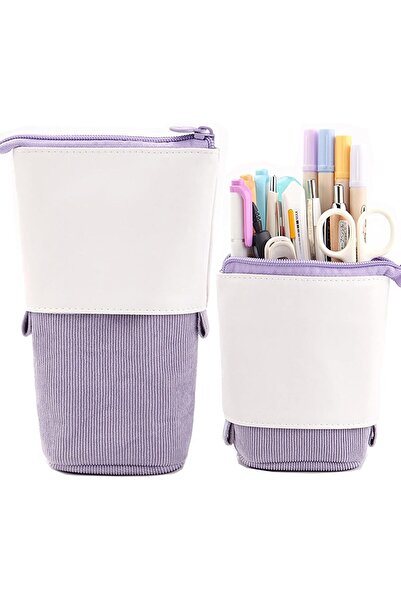 STARSTAR Telescopic pencil case, pen holder, PU corduroy stand-up storage bag...