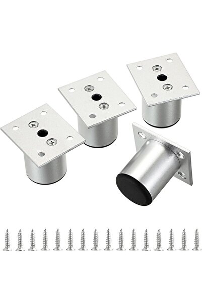 Generic Brand Set 4 Picioare Rotunde din Aluminiu 5 cm pentru Mobilier, Argin...