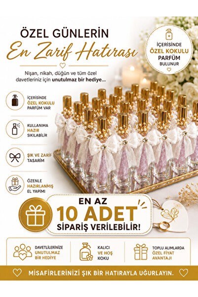 Parfüm Dolu Cam Şişe Nikah Şekeri Hediyeliği - Düğün, Nişan, Nikâh ve Söz İçin - En Az 10 Adet