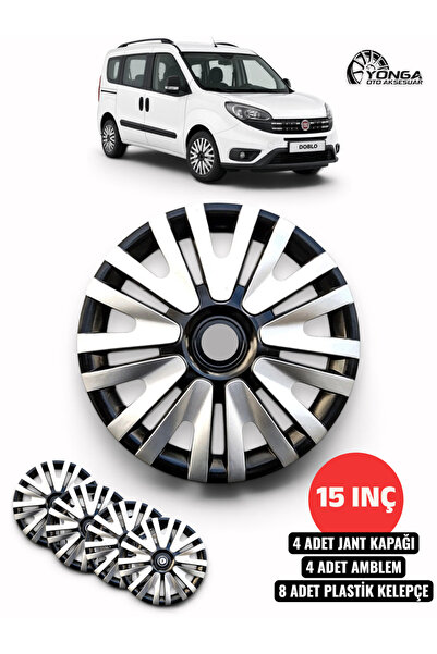 YONGA OTO AKSESUAR FİAT DOBLO 15 İnç Jant Kapağı 4'lü Set Piano Black + 4 Amb...