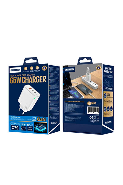 JELLICO Încărcător C79 GaN PD 65W 2xUSB-C 1xUSB QC3.0 pentru iPhone iPad MacBook
