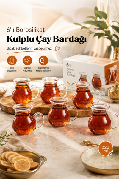 Porsima 15528 Keyfi Ala 6 Lı Borosilikat Çay Bardağı