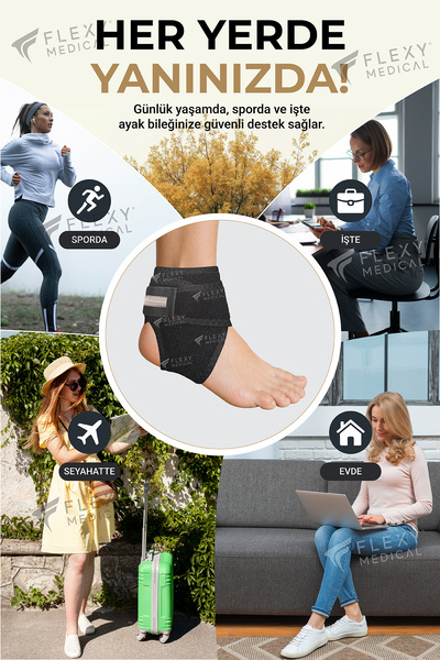 Flexy Medical Ayak Bileği Destek Bandı, Ayarlanabilir Ayak Bilekliği, Elastik Ayak Bileği Bandajı, Sporcu Ayak Bileği Koruyucu, Destekleyici, Sağ Sol Uyumlu, Günlük ve Spor Kullanımı