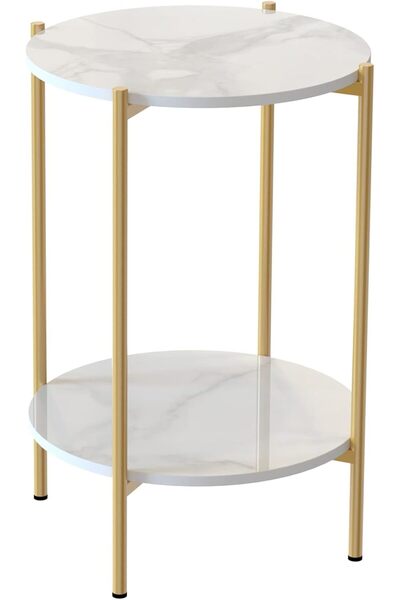 WISFOR Marble Coffee Table: Two-tier sofa side table for storage, suitable fo...