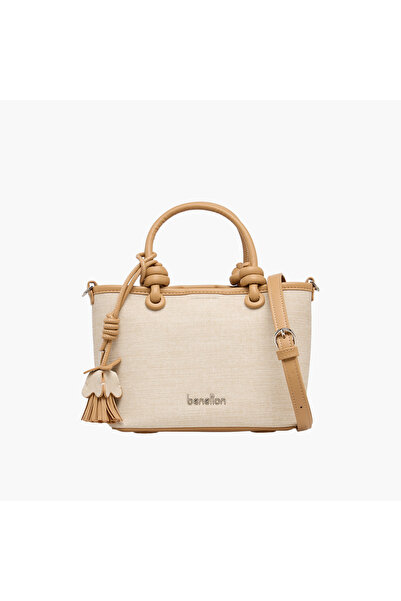 United Colors of Benetton Textured Tote Bag with Tassel Detail