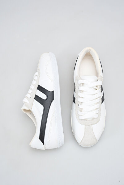 Bak Store White Black Striped Women's Sports Shoes Retro Sneaker with Stitche...