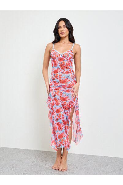 Take Two By Styli Red Floral Print Slip with Brief Set