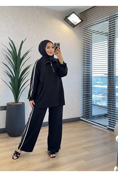 ALANURMODA 3405 Beaded Wide Collar Suit Black
