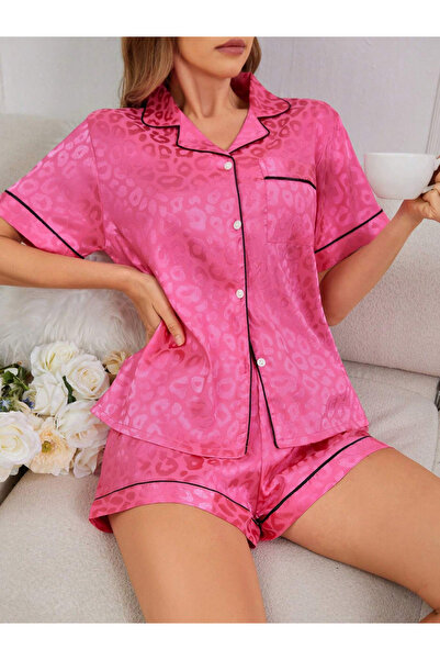 Take Two By Styli Dark Pink Leopard Print Shirt and Shorts Pyjama Set