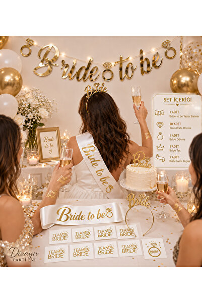 Dizayn Parti Evi Bride To Be Parti Seti – Gold / Gümüş Varyantlı Banner, Kuşa...
