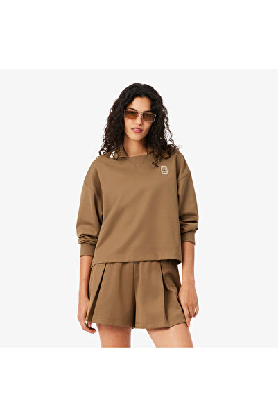 Lacoste Kadın Oversize Fit Polo Yaka Kahverengi Sweatshirt