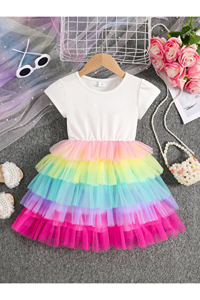 Take Two By Styli Girls Mesh Tulle Ruffled Hem Dress