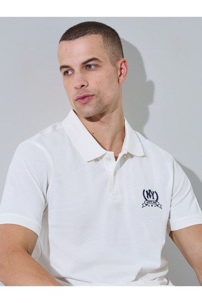 Styli Men Off White Regular Fit HD Print Pique Polo