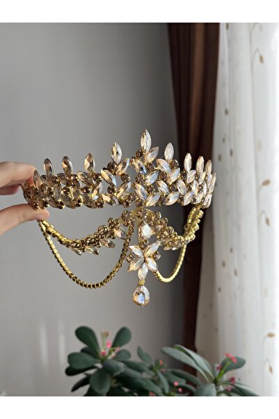 DİBA AVM Coroană de mireasă cu pietre de spumă, accesoriu de păr, coroană bej...
