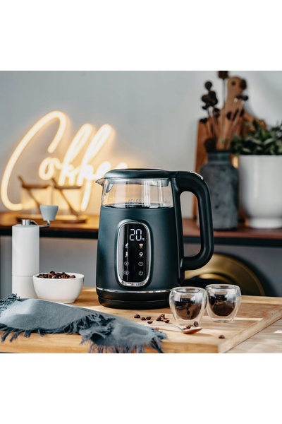 adler Fierbător electric fără fir, din sticlă, 1.7L, 2200W, LED, reglabil, negru