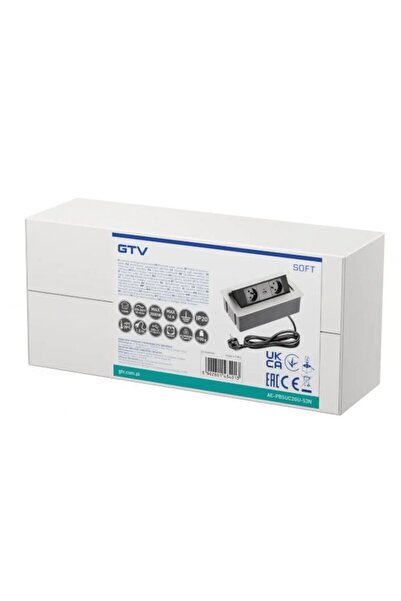 GTV Priză extensibilă de blat, încastrată în birou, dual USB A+C, aluminiu