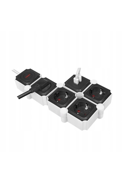LogiLink Prelungitor cu 4 prize, 2xUSB, 1.5m, cu formă ajustabilă