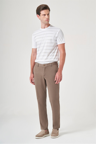 İmza Mink Side Pocket Knitted Slim Fit Casual Cotton Chino Trousers 1003260905