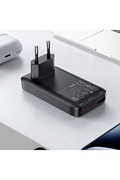 NO BRAND Încărcător de perete ultra subțire și plat 65W GaN cu 2 porturi USB-...