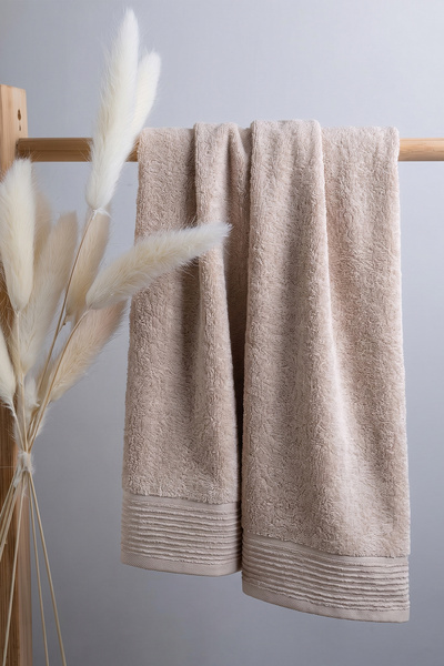 TEOHOMELİNENS Ephesus Hand & Face Towel, Set of 2, 60% Bamboo 40% Cotton, Beige