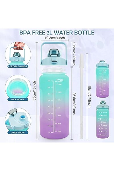 NO BRAND Sticlă de apă de 2L cu pai, din Tritan, etanșă, fără BPA, marca Marks.