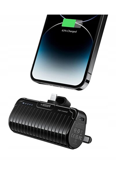 NO BRAND Powerbank VEGER 5000 mAh negru cu conector C