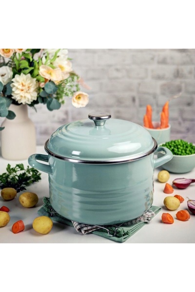 NO BRAND OALĂ TRADIȚIONALĂ PENTRU SUPĂ 6.75L 24CM METALAC EMAIL VERDE INTEGRA...