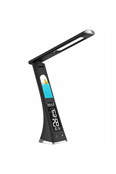 NO BRAND Lampă de birou pliabilă, lumină de veghe, ceas LED cu ecran, negru c...